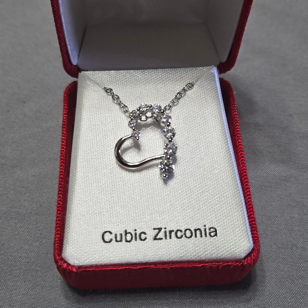 Cubic Zirconia Journey Heart Pendant Necklace in Silver Tone